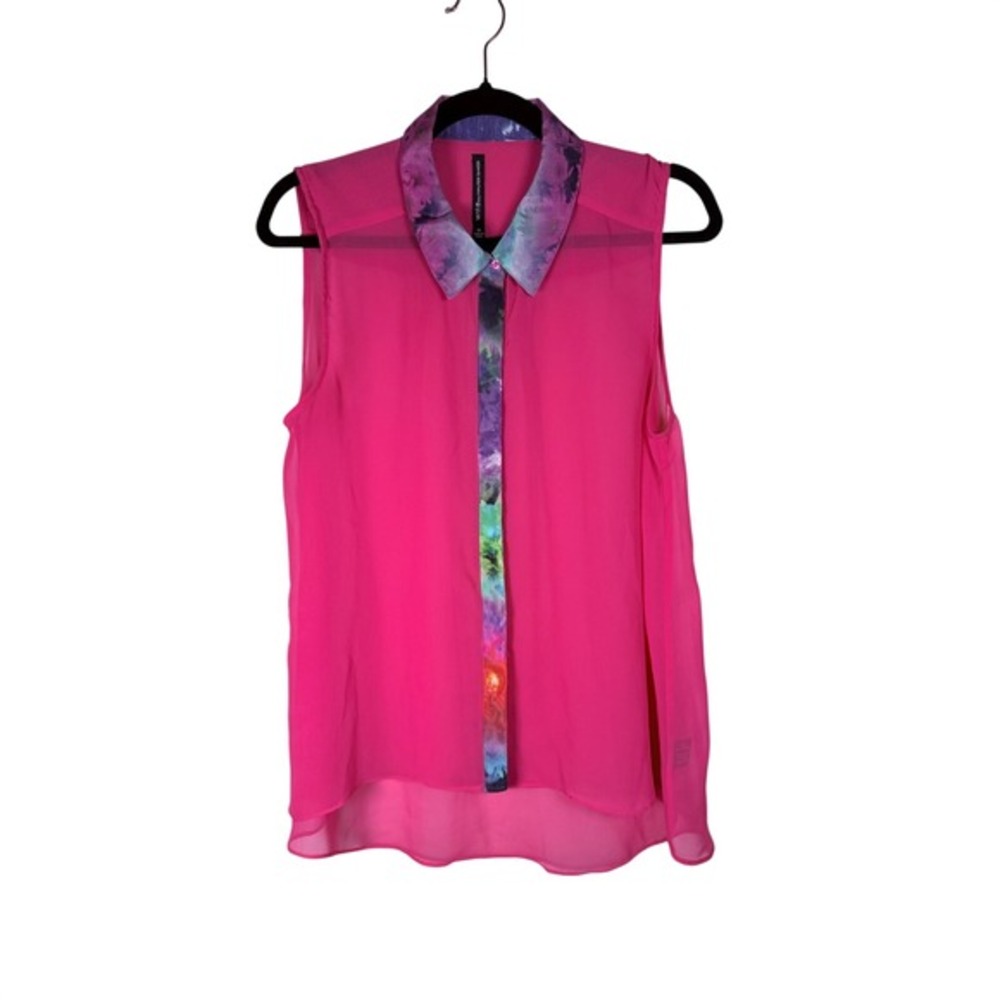 W118 by Walter Baker Sleeveless‎ Pink Collared Shirt Tie Dye Print Size M